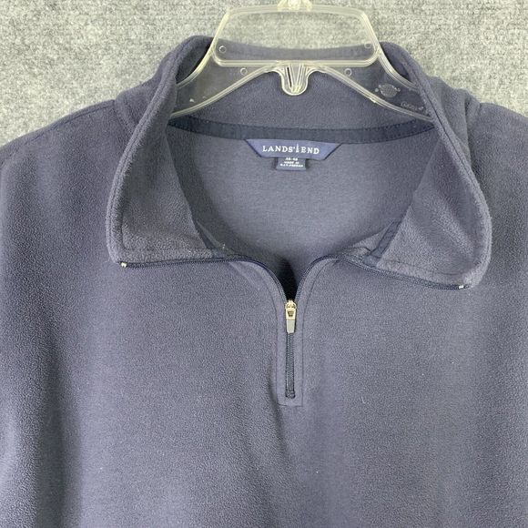 Lands End Micro Fleece 1/4 Zip Top Men XL Mock Neck Navy Blue Elastic Cuffs - Picture 3 of 11